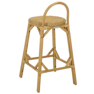 Yulia Rattan Bar Stool With Hand-Finished Weave, Cushioned Seat, Rustic Coastal-Boho Charm