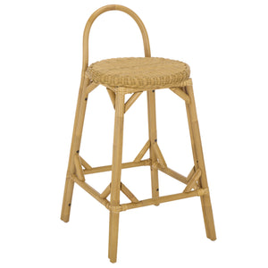 Yulia Rattan Bar Stool With Hand-Finished Weave, Cushioned Seat, Rustic Coastal-Boho Charm
