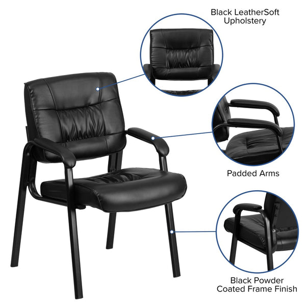 English Elm Haeger Executive Side Reception Chair - Plush Upholstery, Ergonomic Design & Durable Frame for Comfort Black LeatherSoft/Black Frame BT-1404-GG