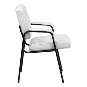 English Elm Haeger Executive Side Reception Chair - Plush Upholstery, Ergonomic Design & Durable Frame for Comfort White LeatherSoft/Black Frame BT-1404-WH-GG