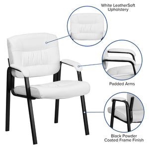 English Elm Haeger Executive Side Reception Chair - Plush Upholstery, Ergonomic Design & Durable Frame for Comfort White LeatherSoft/Black Frame BT-1404-WH-GG