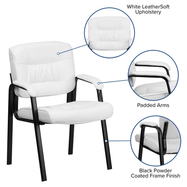 English Elm Haeger Executive Side Reception Chair - Plush Upholstery, Ergonomic Design & Durable Frame for Comfort White LeatherSoft/Black Frame BT-1404-WH-GG