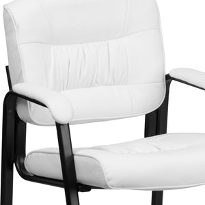 English Elm Haeger Executive Side Reception Chair - Plush Upholstery, Ergonomic Design & Durable Frame for Comfort White LeatherSoft/Black Frame BT-1404-WH-GG