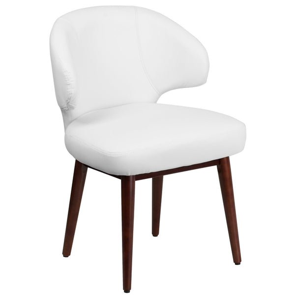 English Elm Comfort Back Series White LeatherSoft Side Chair with Walnut Legs - Modern Style & Ultimate Comfort BT-2-WH-GG
