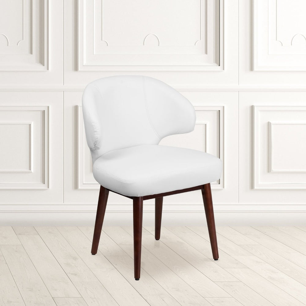 English Elm Comfort Back Series White LeatherSoft Side Chair with Walnut Legs - Modern Style & Ultimate Comfort BT-2-WH-GG