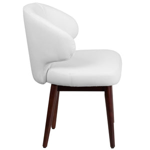 English Elm Comfort Back Series White LeatherSoft Side Chair with Walnut Legs - Modern Style & Ultimate Comfort BT-2-WH-GG