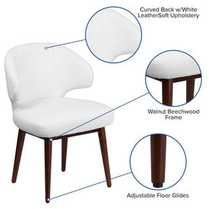English Elm Comfort Back Series White LeatherSoft Side Chair with Walnut Legs - Modern Style & Ultimate Comfort BT-2-WH-GG