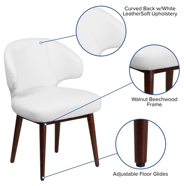 English Elm Comfort Back Series White LeatherSoft Side Chair with Walnut Legs - Modern Style & Ultimate Comfort BT-2-WH-GG
