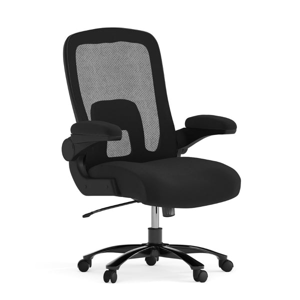 English Elm Big Office Chair | Ergonomic Heavy-Duty Mesh Executive Chair with Lumbar Support for Comfort Black Fabric BT-20180-GG