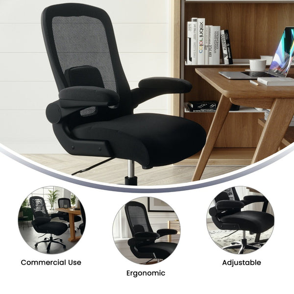 English Elm Big Office Chair | Ergonomic Heavy-Duty Mesh Executive Chair with Lumbar Support for Comfort Black Fabric BT-20180-GG