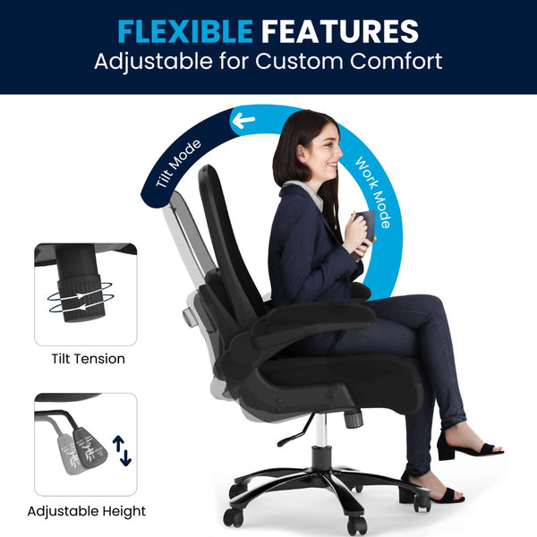 English Elm Big Office Chair | Ergonomic Heavy-Duty Mesh Executive Chair with Lumbar Support for Comfort Black Fabric BT-20180-GG