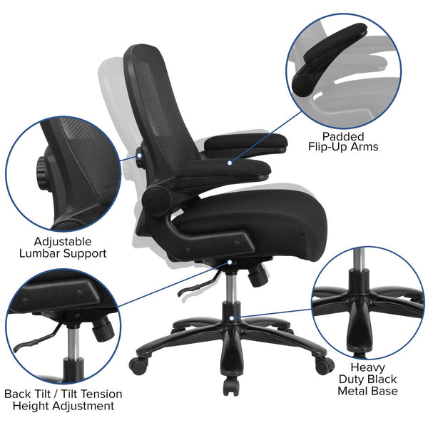 English Elm Big Office Chair | Ergonomic Heavy-Duty Mesh Executive Chair with Lumbar Support for Comfort Black Fabric BT-20180-GG