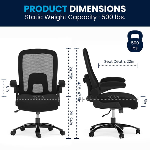English Elm Big Office Chair | Ergonomic Heavy-Duty Mesh Executive Chair with Lumbar Support for Comfort Black Fabric BT-20180-GG