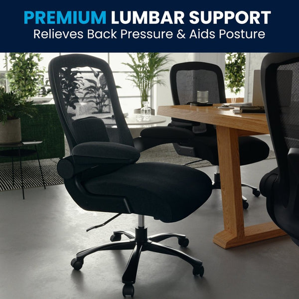 English Elm Big Office Chair | Ergonomic Heavy-Duty Mesh Executive Chair with Lumbar Support for Comfort Black Fabric BT-20180-GG