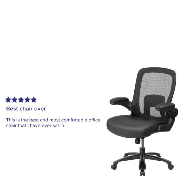 English Elm Big Office Chair | Ergonomic Heavy-Duty Mesh Executive Chair with Lumbar Support for Comfort Black LeatherSoft BT-20180-LEA-GG