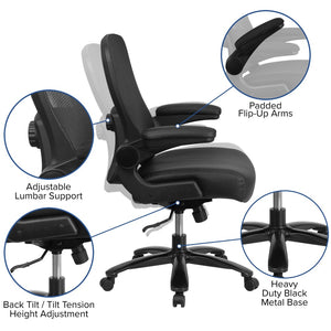 English Elm Big Office Chair | Ergonomic Heavy-Duty Mesh Executive Chair with Lumbar Support for Comfort Black LeatherSoft BT-20180-LEA-GG