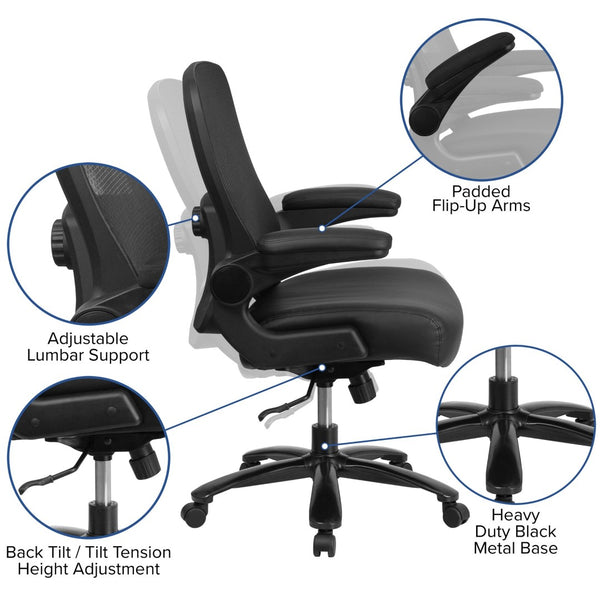 English Elm Big Office Chair | Ergonomic Heavy-Duty Mesh Executive Chair with Lumbar Support for Comfort Black LeatherSoft BT-20180-LEA-GG