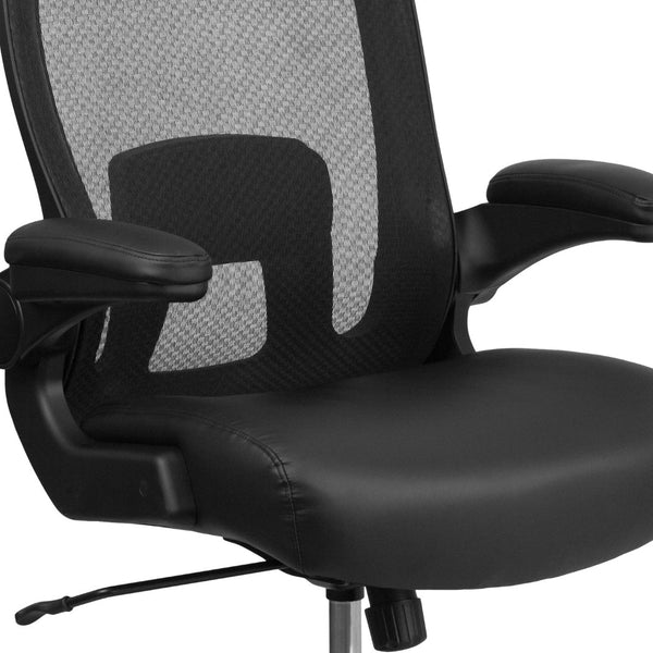 English Elm Big Office Chair | Ergonomic Heavy-Duty Mesh Executive Chair with Lumbar Support for Comfort Black LeatherSoft BT-20180-LEA-GG