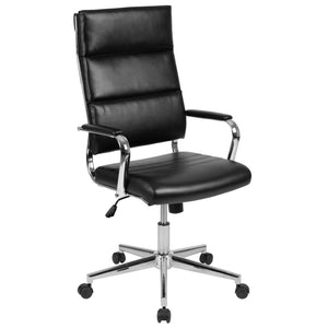 English Elm Hansel High Back LeatherSoft Executive Swivel Office Chair with Ergonomic Design & Chrome Accents Black BT-20595H-2-BK-GG