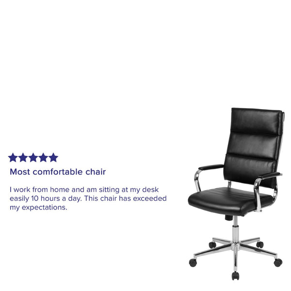 English Elm Hansel High Back LeatherSoft Executive Swivel Office Chair with Ergonomic Design & Chrome Accents Black BT-20595H-2-BK-GG