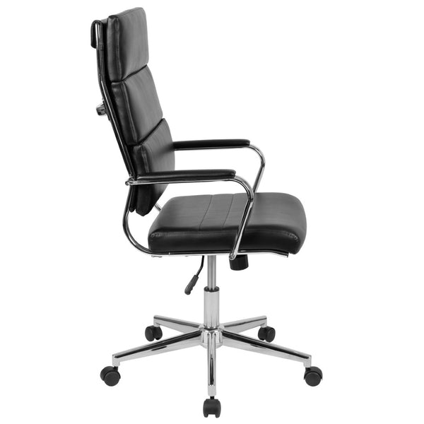 English Elm Hansel High Back LeatherSoft Executive Swivel Office Chair with Ergonomic Design & Chrome Accents Black BT-20595H-2-BK-GG