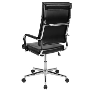 English Elm Hansel High Back LeatherSoft Executive Swivel Office Chair with Ergonomic Design & Chrome Accents Black BT-20595H-2-BK-GG