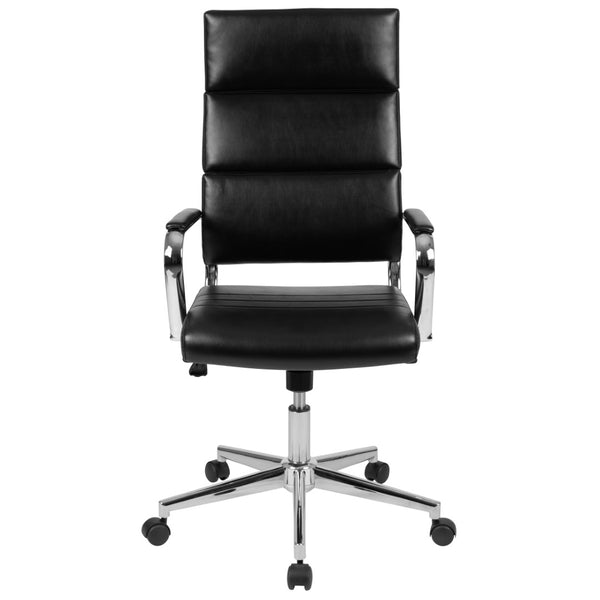 English Elm Hansel High Back LeatherSoft Executive Swivel Office Chair with Ergonomic Design & Chrome Accents Black BT-20595H-2-BK-GG