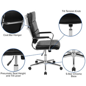 English Elm Hansel High Back LeatherSoft Executive Swivel Office Chair with Ergonomic Design & Chrome Accents Black BT-20595H-2-BK-GG