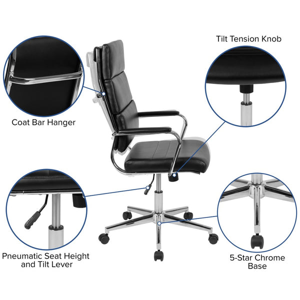 English Elm Hansel High Back LeatherSoft Executive Swivel Office Chair with Ergonomic Design & Chrome Accents Black BT-20595H-2-BK-GG