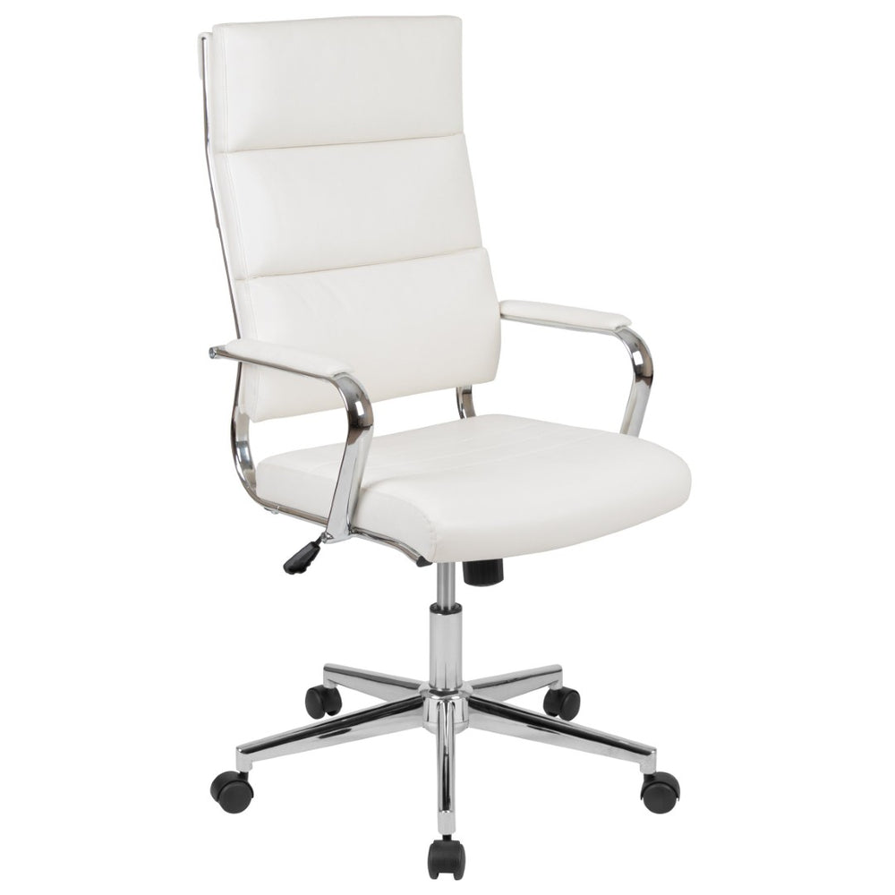 English Elm Hansel High Back LeatherSoft Executive Swivel Office Chair with Ergonomic Design & Chrome Accents White BT-20595H-2-WH-GG