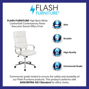 English Elm Hansel High Back LeatherSoft Executive Swivel Office Chair with Ergonomic Design & Chrome Accents White BT-20595H-2-WH-GG