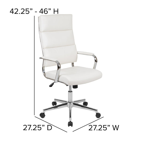 English Elm Hansel High Back LeatherSoft Executive Swivel Office Chair with Ergonomic Design & Chrome Accents White BT-20595H-2-WH-GG