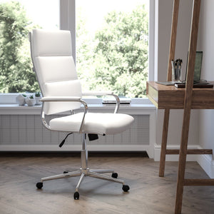 English Elm Hansel High Back LeatherSoft Executive Swivel Office Chair with Ergonomic Design & Chrome Accents White BT-20595H-2-WH-GG