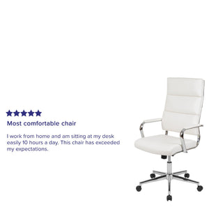 English Elm Hansel High Back LeatherSoft Executive Swivel Office Chair with Ergonomic Design & Chrome Accents White BT-20595H-2-WH-GG