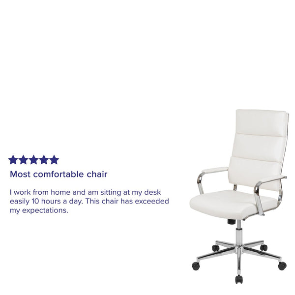 English Elm Hansel High Back LeatherSoft Executive Swivel Office Chair with Ergonomic Design & Chrome Accents White BT-20595H-2-WH-GG