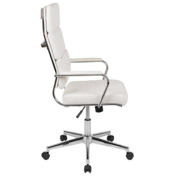 English Elm Hansel High Back LeatherSoft Executive Swivel Office Chair with Ergonomic Design & Chrome Accents White BT-20595H-2-WH-GG