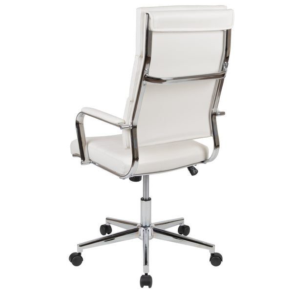 English Elm Hansel High Back LeatherSoft Executive Swivel Office Chair with Ergonomic Design & Chrome Accents White BT-20595H-2-WH-GG