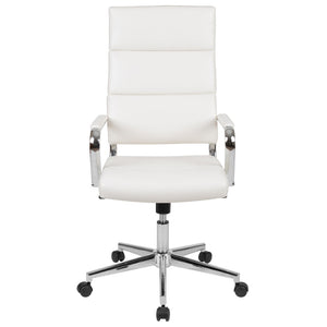 English Elm Hansel High Back LeatherSoft Executive Swivel Office Chair with Ergonomic Design & Chrome Accents White BT-20595H-2-WH-GG