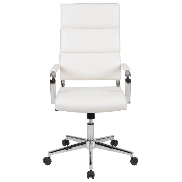 English Elm Hansel High Back LeatherSoft Executive Swivel Office Chair with Ergonomic Design & Chrome Accents White BT-20595H-2-WH-GG