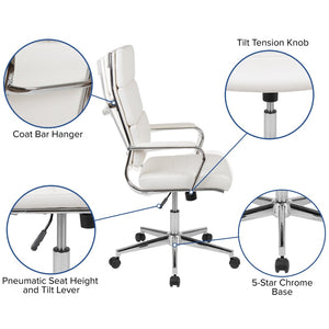 English Elm Hansel High Back LeatherSoft Executive Swivel Office Chair with Ergonomic Design & Chrome Accents White BT-20595H-2-WH-GG