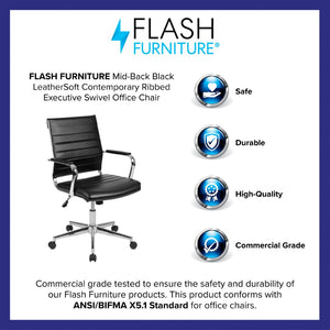 English Elm Hansel Mid-Back Executive Chair in Black LeatherSoft - Stylish, Comfortable, and Adjustable Office Seating BT-20595M-1-BK-GG