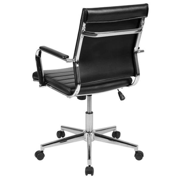 English Elm Hansel Mid-Back Executive Chair in Black LeatherSoft - Stylish, Comfortable, and Adjustable Office Seating BT-20595M-1-BK-GG