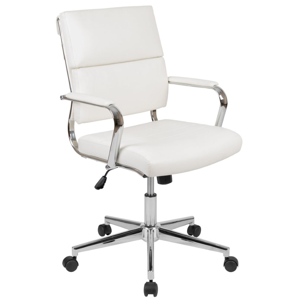 English Elm Hansel Mid-Back White LeatherSoft Executive Swivel Chair - Ergonomic, Stylish, and Durable Comfort BT-20595M-2-WH-GG