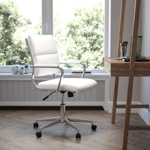 English Elm Hansel Mid-Back White LeatherSoft Executive Swivel Chair - Ergonomic, Stylish, and Durable Comfort BT-20595M-2-WH-GG