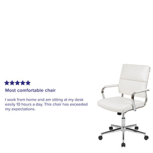 English Elm Hansel Mid-Back White LeatherSoft Executive Swivel Chair - Ergonomic, Stylish, and Durable Comfort BT-20595M-2-WH-GG