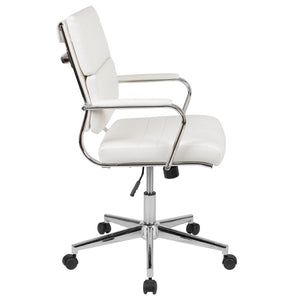 English Elm Hansel Mid-Back White LeatherSoft Executive Swivel Chair - Ergonomic, Stylish, and Durable Comfort BT-20595M-2-WH-GG