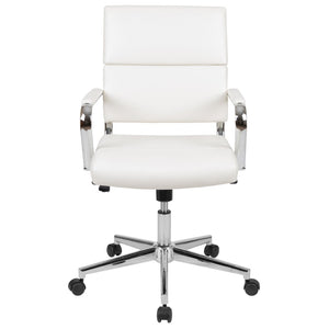 English Elm Hansel Mid-Back White LeatherSoft Executive Swivel Chair - Ergonomic, Stylish, and Durable Comfort BT-20595M-2-WH-GG
