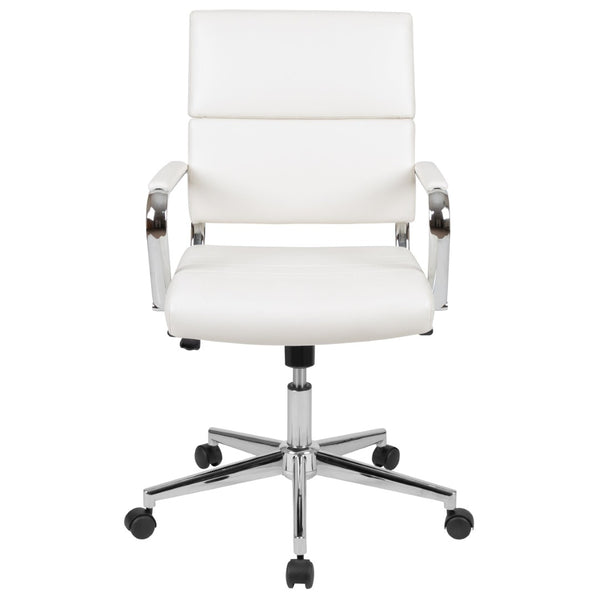 English Elm Hansel Mid-Back White LeatherSoft Executive Swivel Chair - Ergonomic, Stylish, and Durable Comfort BT-20595M-2-WH-GG