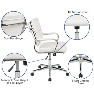 English Elm Hansel Mid-Back White LeatherSoft Executive Swivel Chair - Ergonomic, Stylish, and Durable Comfort BT-20595M-2-WH-GG