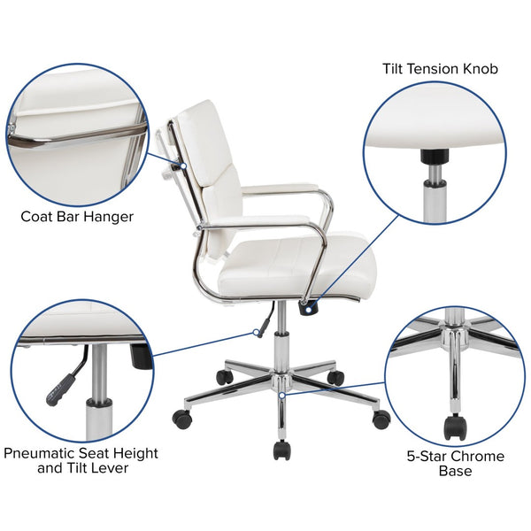 English Elm Hansel Mid-Back White LeatherSoft Executive Swivel Chair - Ergonomic, Stylish, and Durable Comfort BT-20595M-2-WH-GG